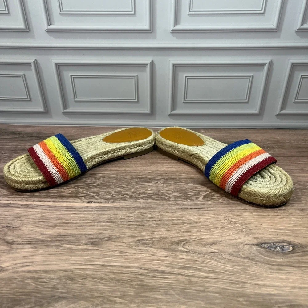 GAP Rainbow Stripe Espadrille Slides Sandals Women Comfort Anti Slip Size 8